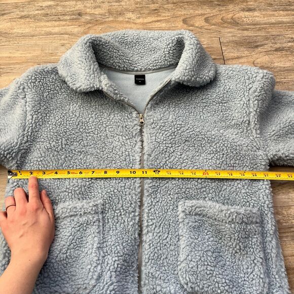 Sherpa Aviator Jacket Light Blue Pastel Cute Pockets Warm Cozy from Korea Medium - Picture 6 of 10